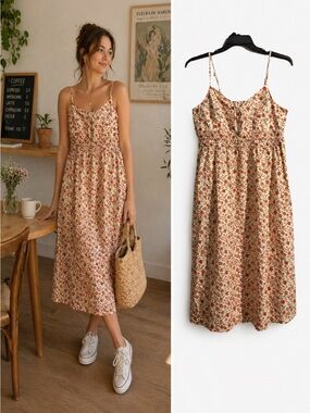 Old Navy | Dresses | Old Navy Fit Flare Linenblend Midi Dress White Floral  Match The Fam Nwt | Poshmark